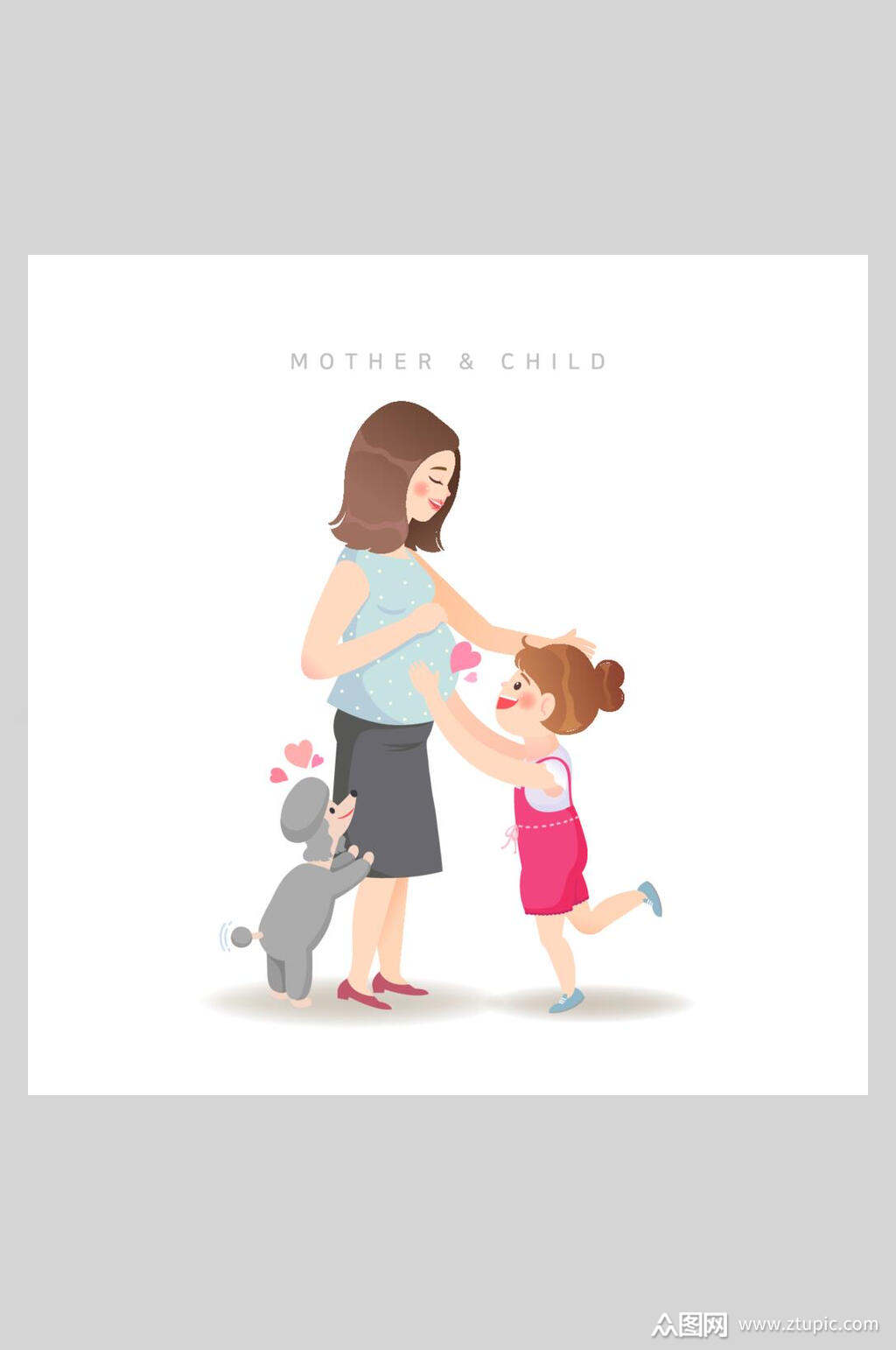 母女亲子互动插画素材