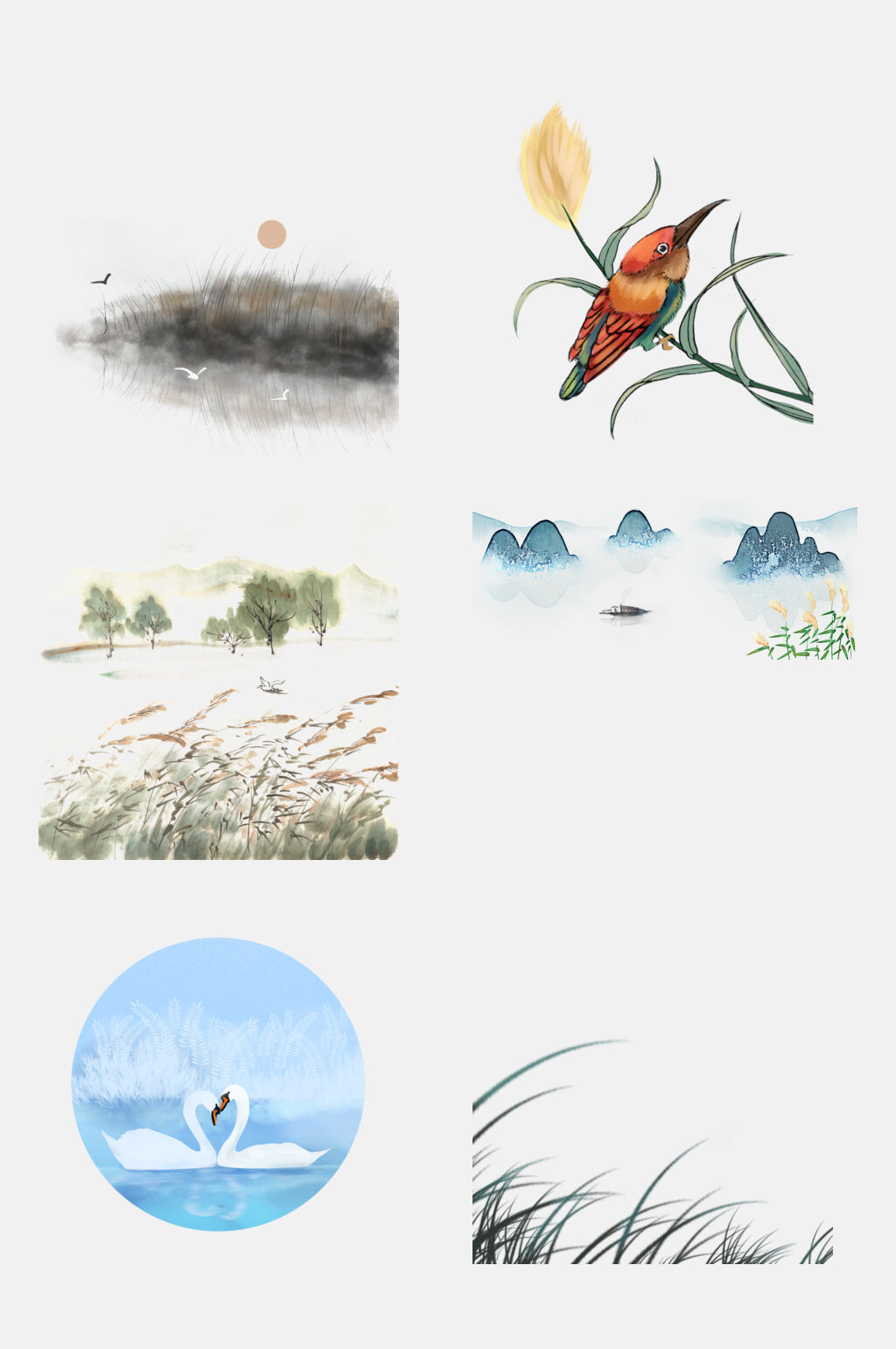 芦苇飞鸟背景免扣素材素材