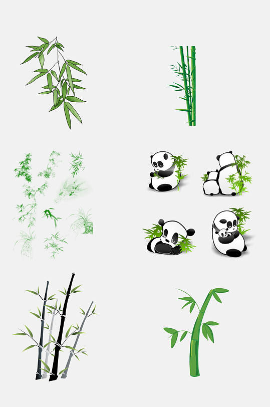 卡通水彩熊猫竹子免抠元素
