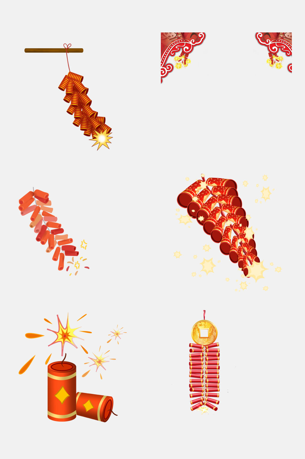 简约喜庆红色新年春节鞭炮免抠元素素材