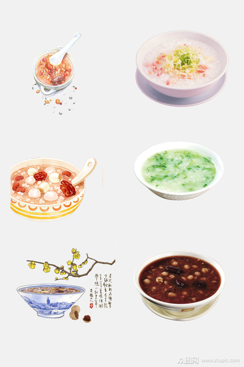 清新手绘营养粥美食免抠元素