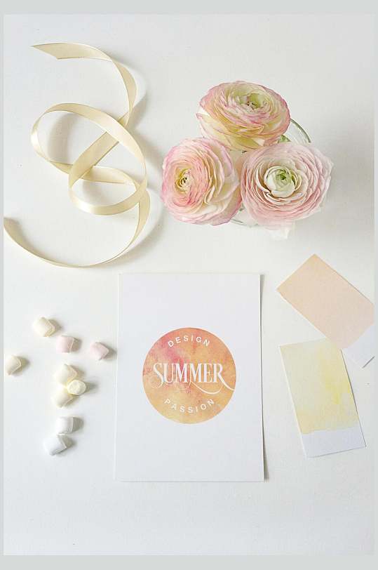 简约高级粉色月季花卡片样机