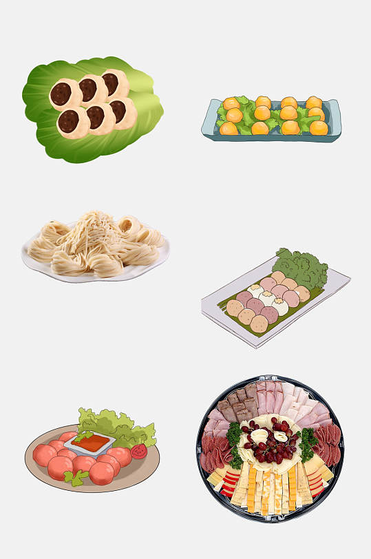 清新鲜香美味火锅食材鲜肉蔬菜免抠元素