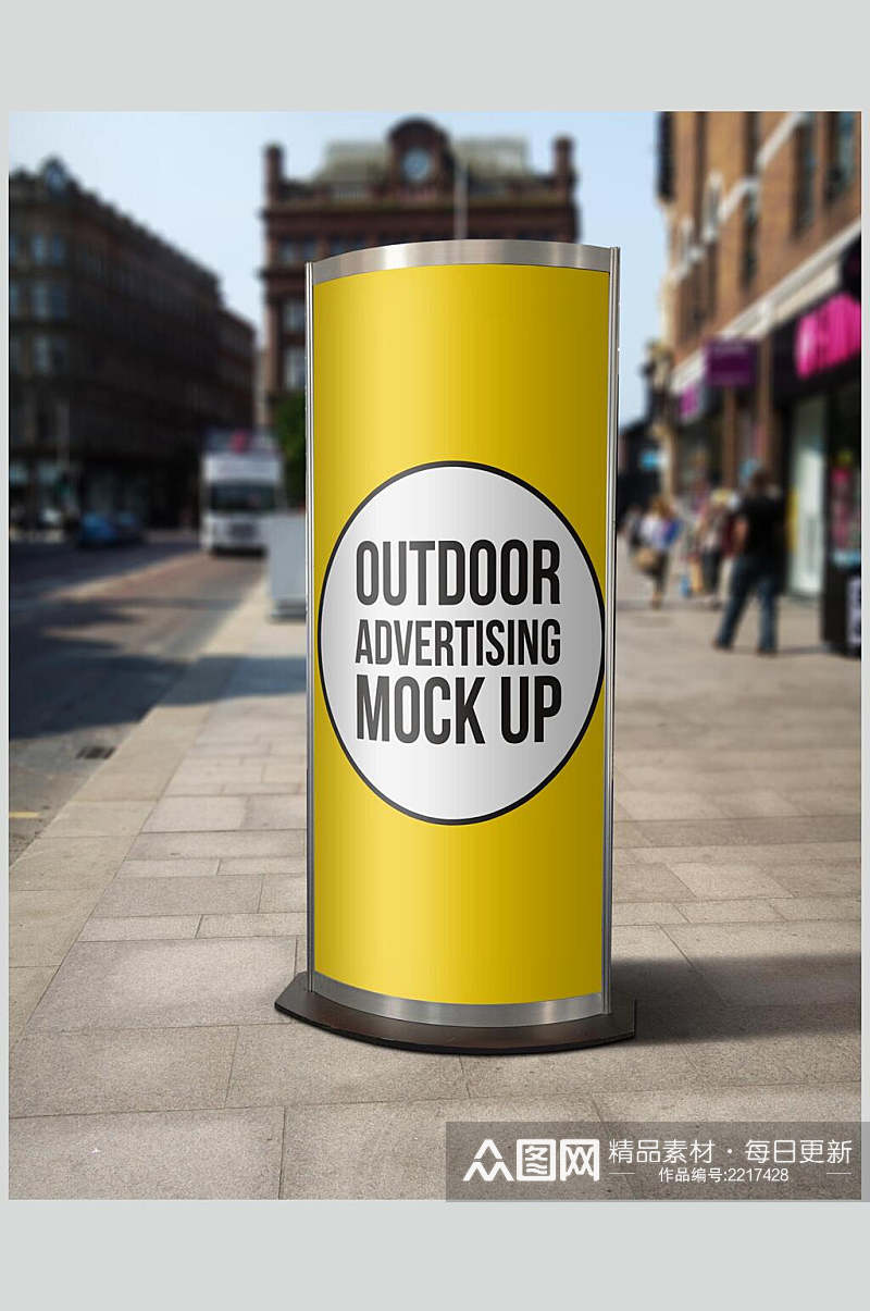 黄色户外广告灯箱海报展板样机素材