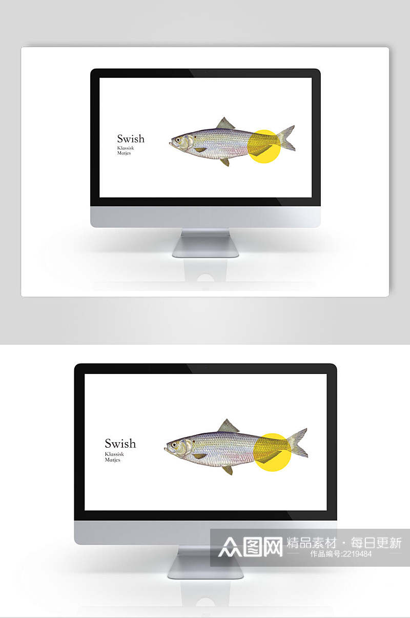 鱼图案一体机美食场景样机效果图素材