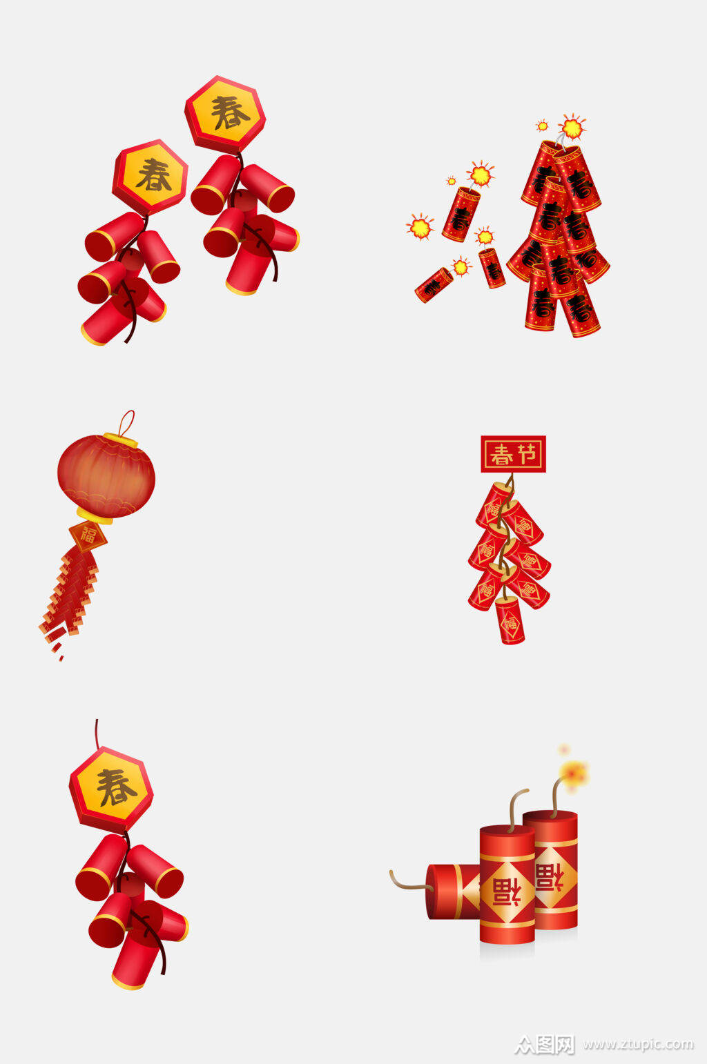 中式传统新年春节鞭炮免抠元素素材
