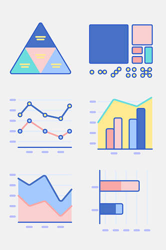 彩色折线图数据图形图标统计图免抠元素