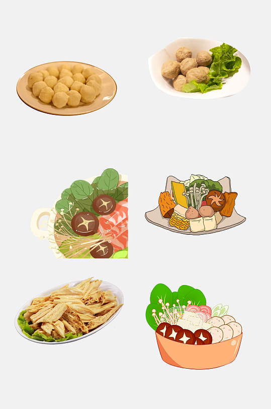 水彩新鲜火锅食材鲜肉蔬菜免抠元素