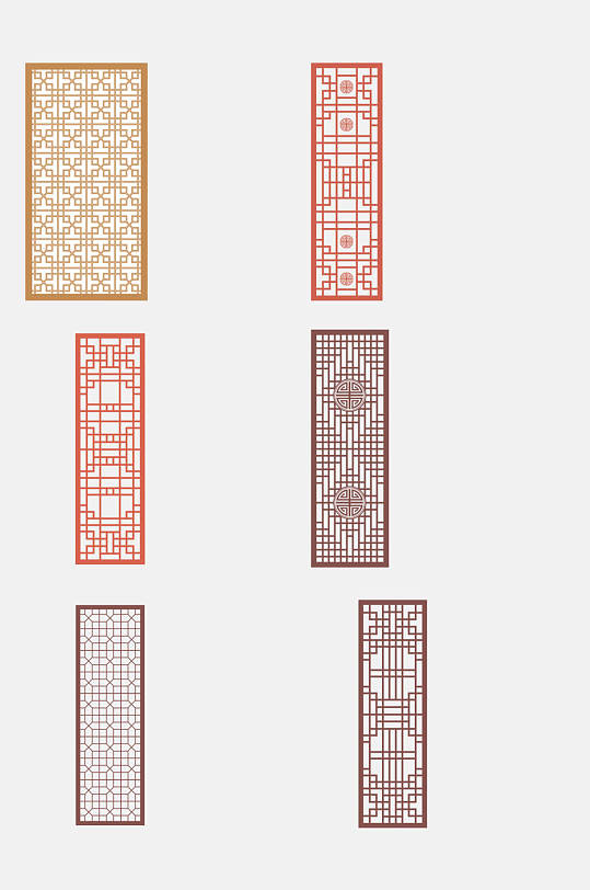 极简中式窗格屏风窗花图案免抠元素