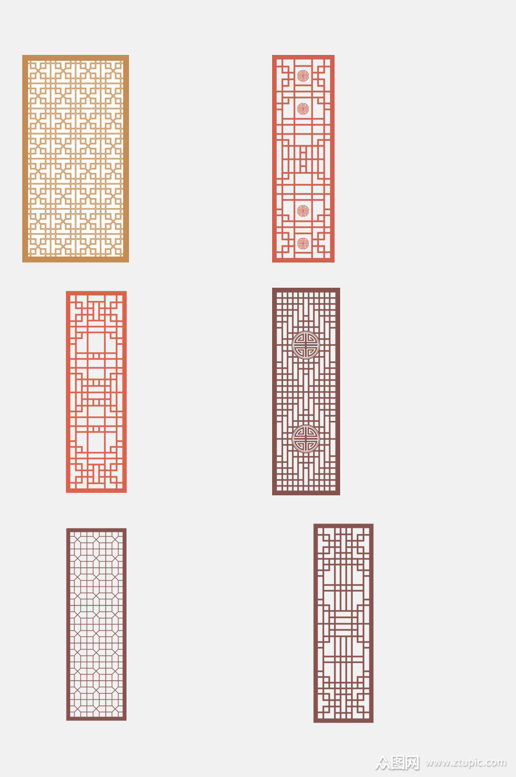 极简中式窗格屏风窗花图案免抠元素