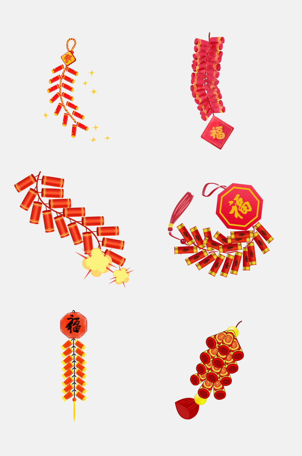简约红色新年春节鞭炮免抠元素素材