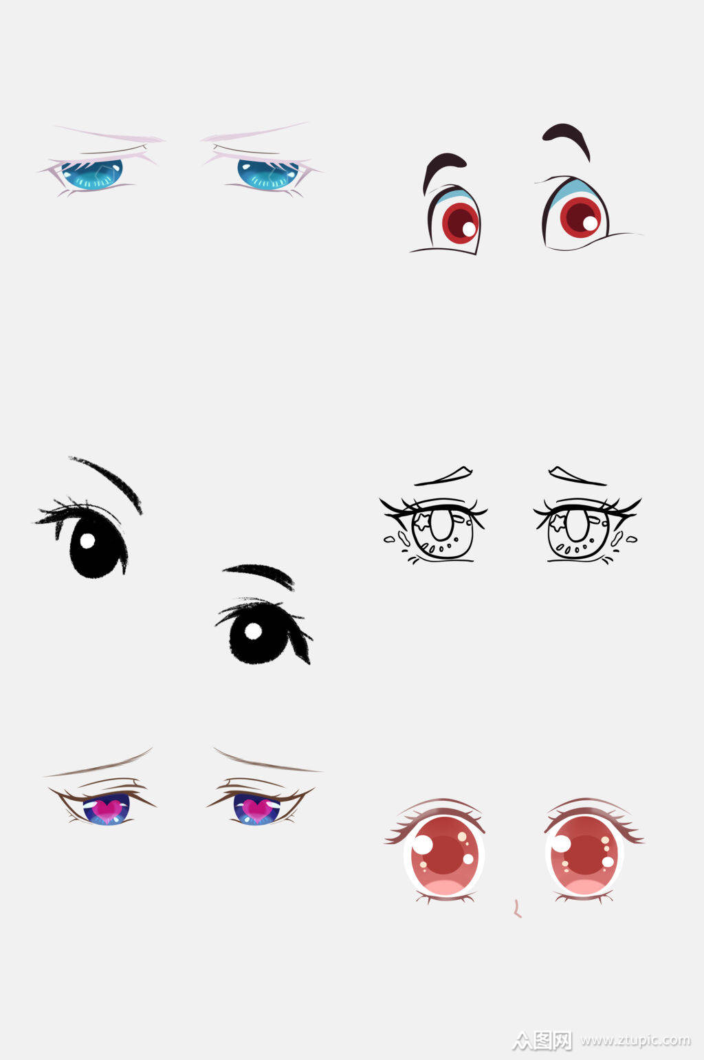 手绘卡通五官大眼睛表情包免抠素材