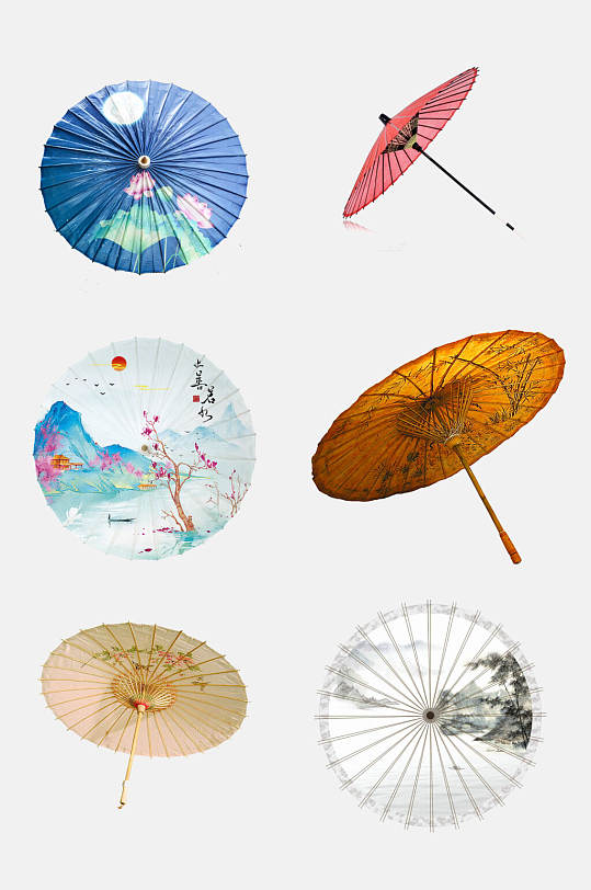 清新水彩中国风油纸伞免抠元素