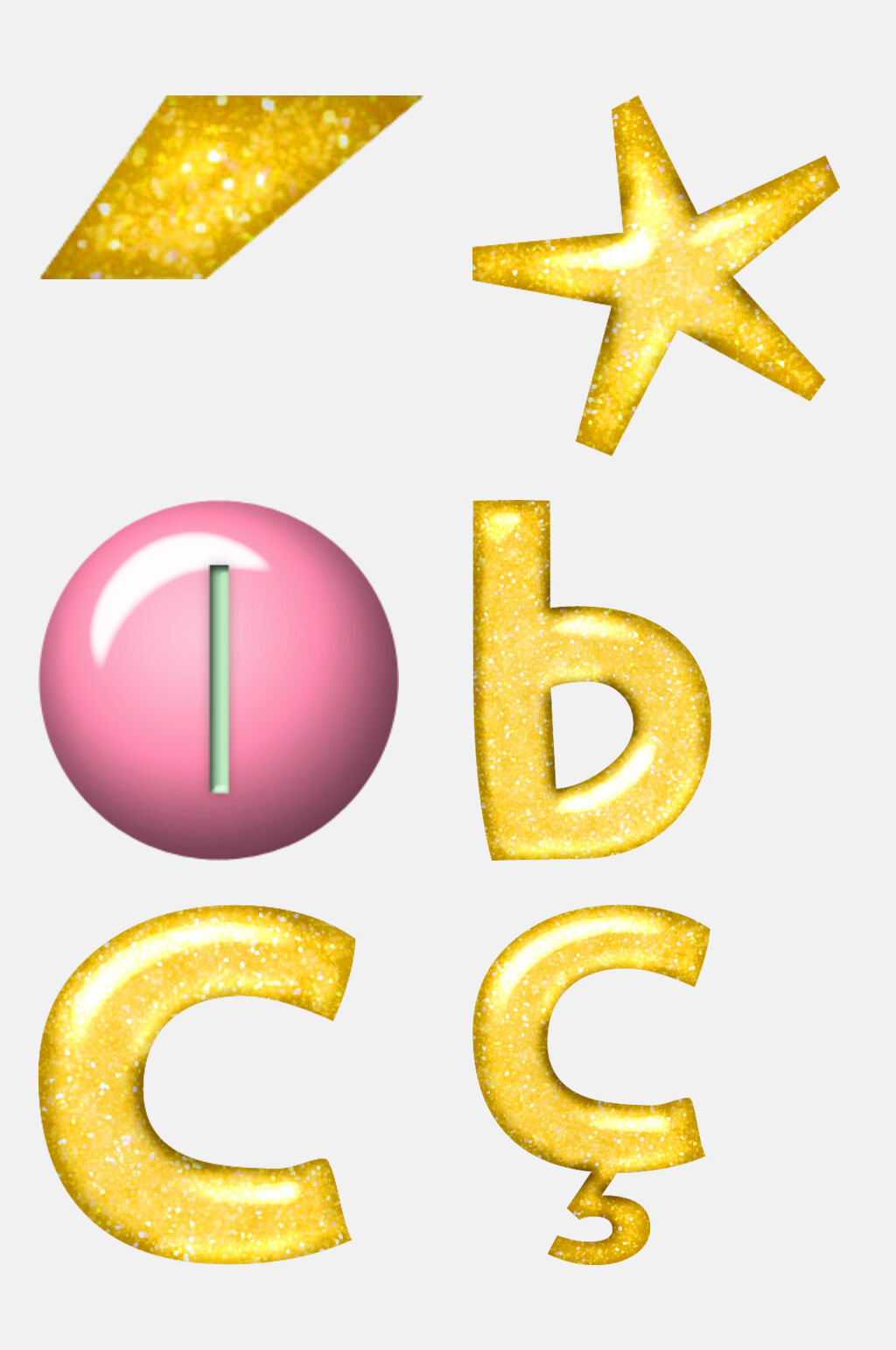 亮晶晶粉黄数字字母免抠元素素材