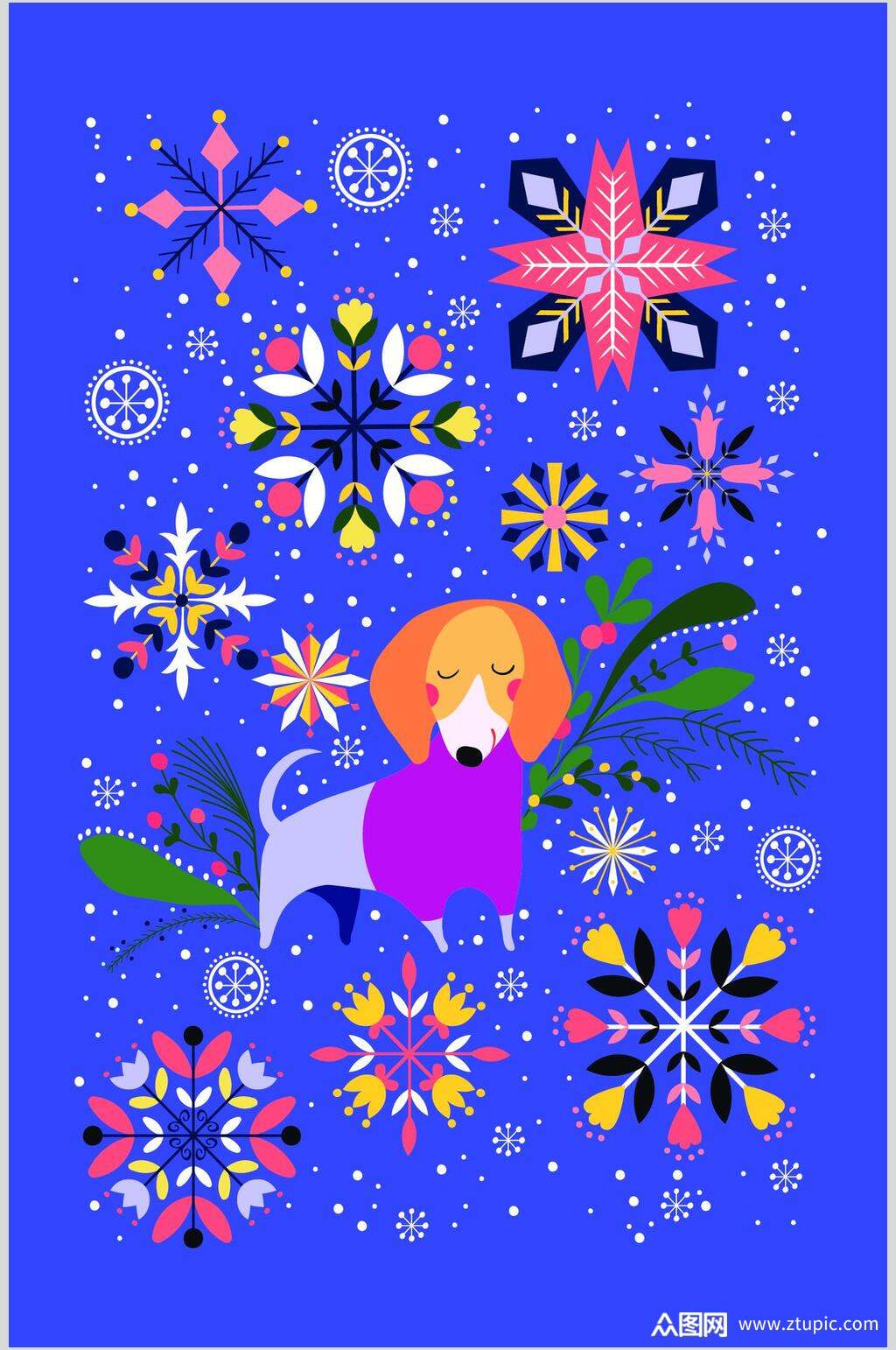 蓝色卡通动物花纹矢量素材