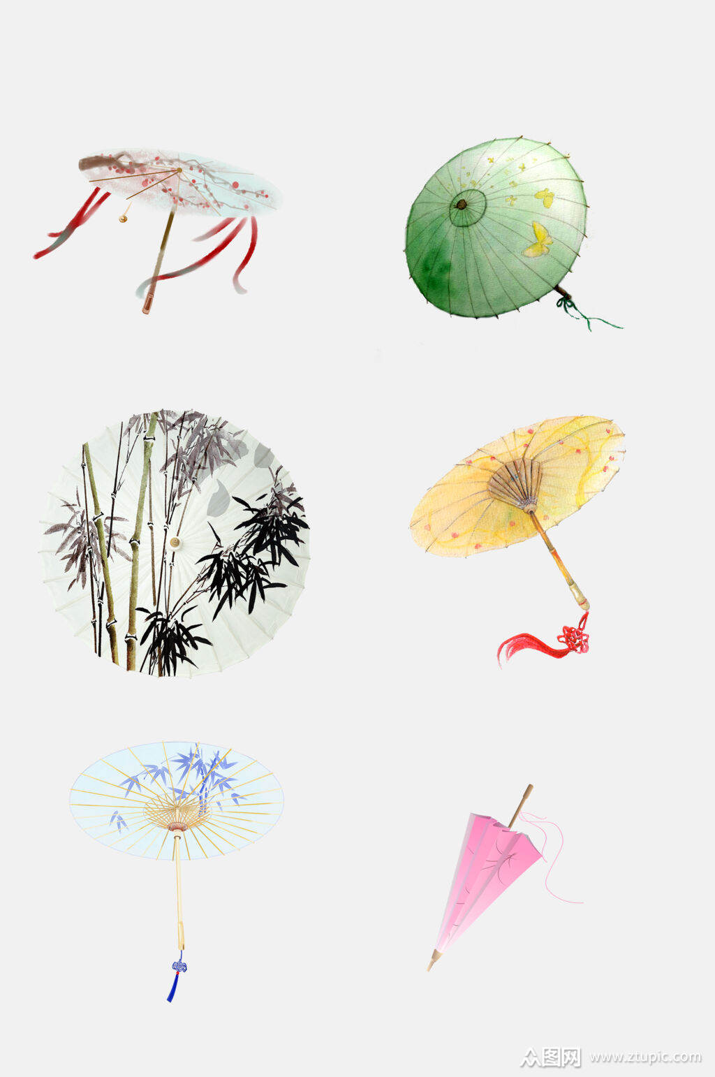 渐变中国风油纸伞免抠元素