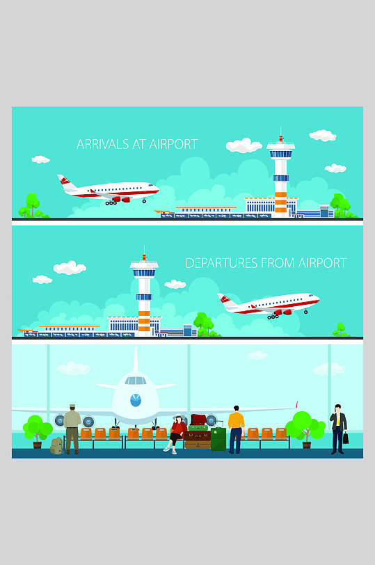 绿色飞机机场插画素材-众图网