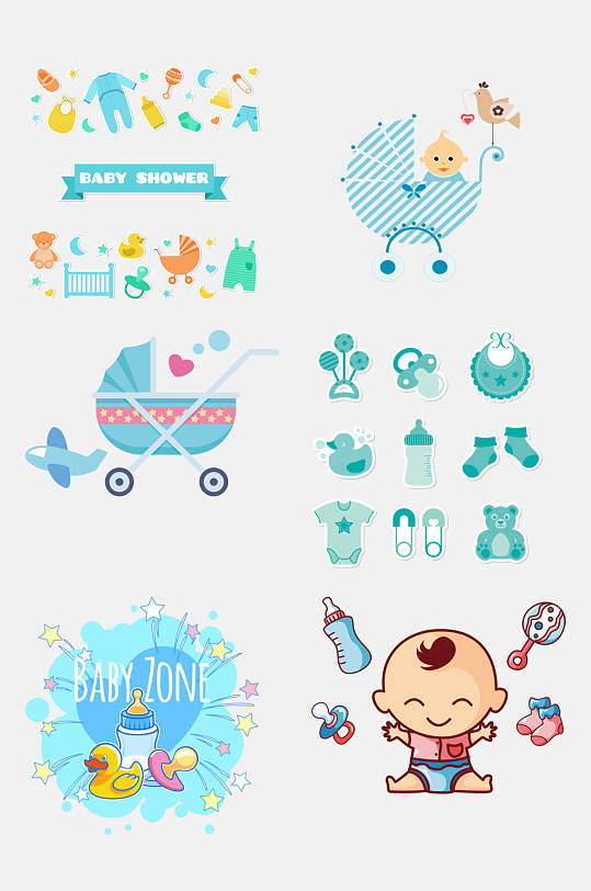 清新卡通婴儿母婴节用品免抠元素