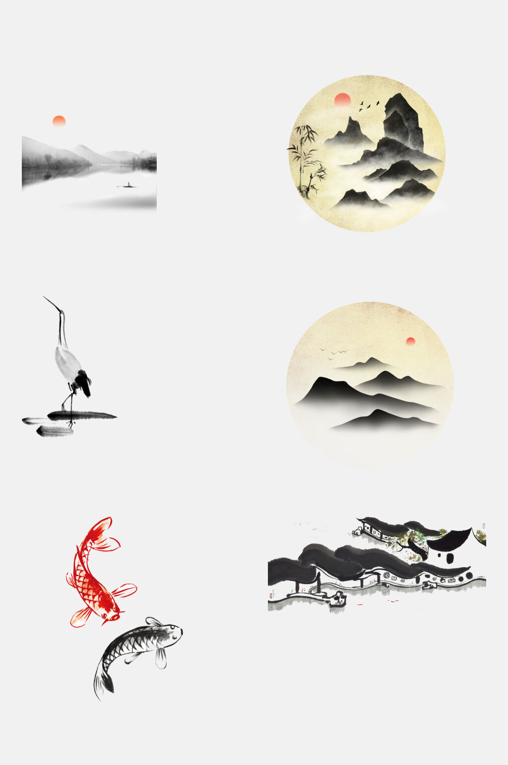 中国风水墨山水建筑免扣素材素材
