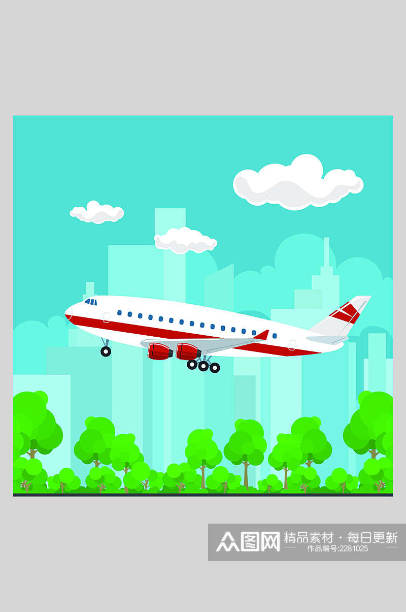 绿色飞机起飞机场插画素材素材