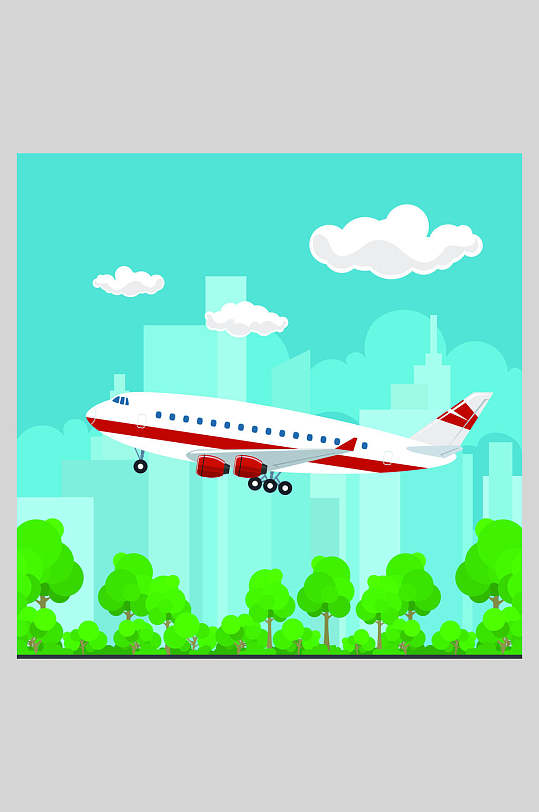 绿色飞机起飞机场插画素材