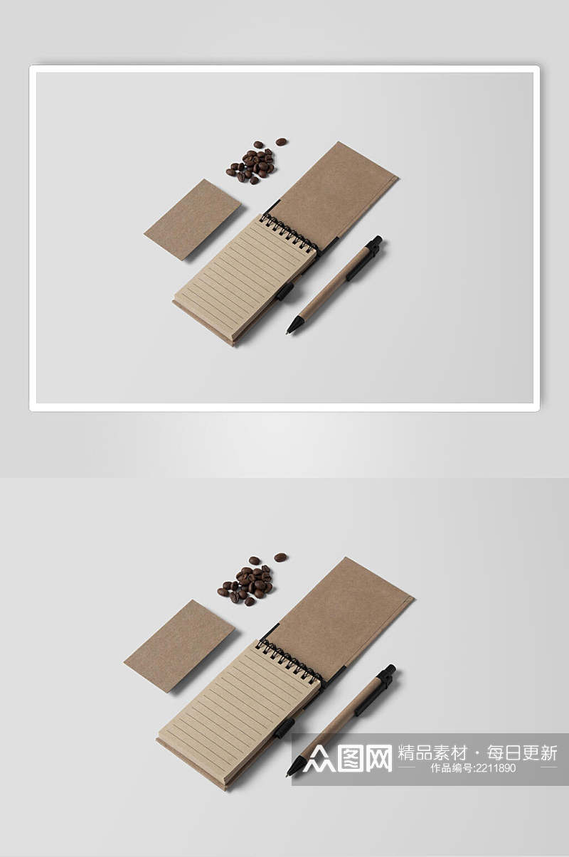 咖啡色笔记本美食场景样机效果图素材