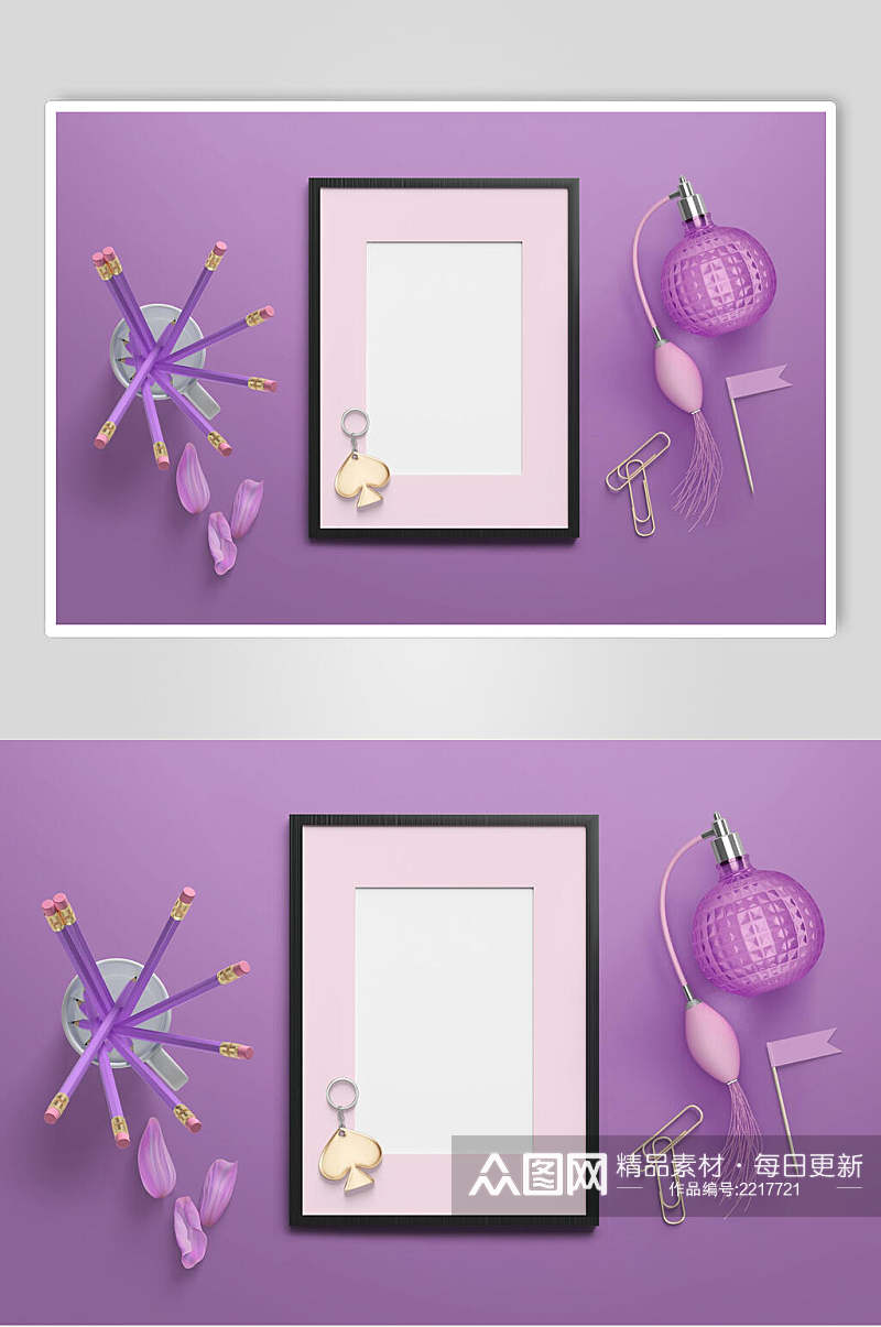 紫色浪漫画框装饰场景VI样机素材