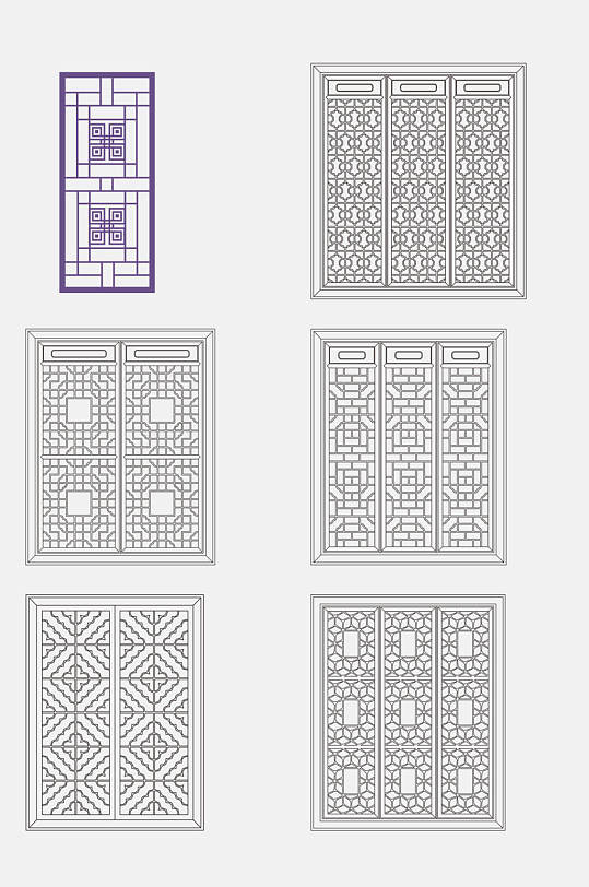 灰色中式窗格屏风窗花图案免抠元素