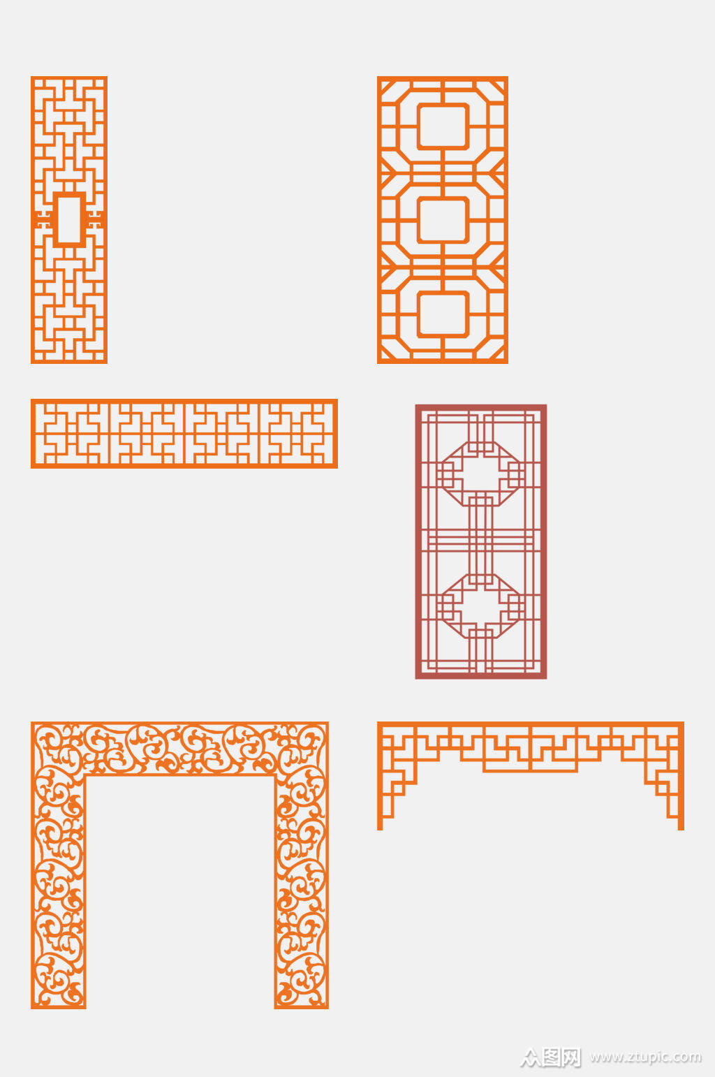 剪纸风中式窗格屏风窗花图案免抠元素素材