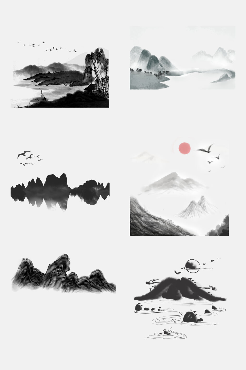 唯美中国风水墨山水免扣素材素材