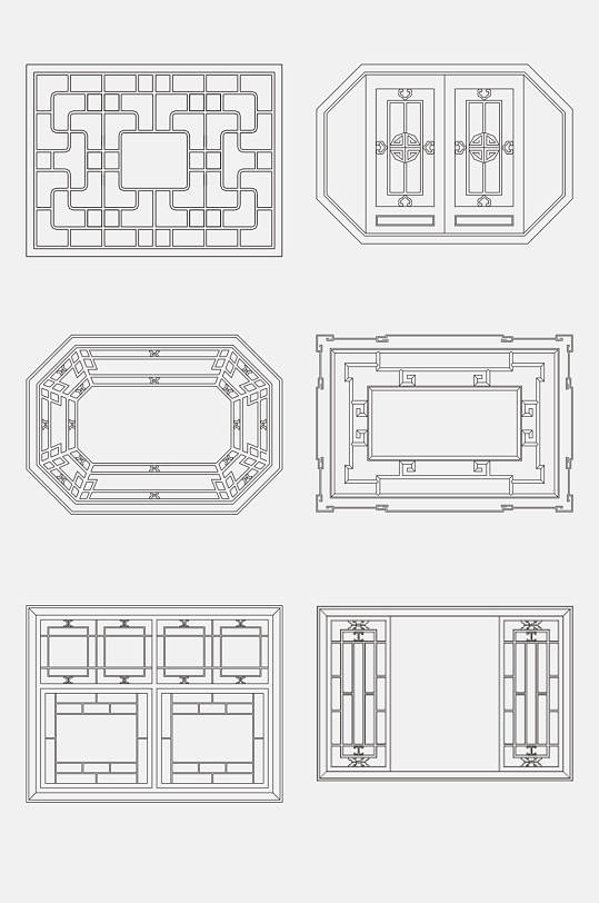 灰色中式窗格屏风窗花图案免抠元素