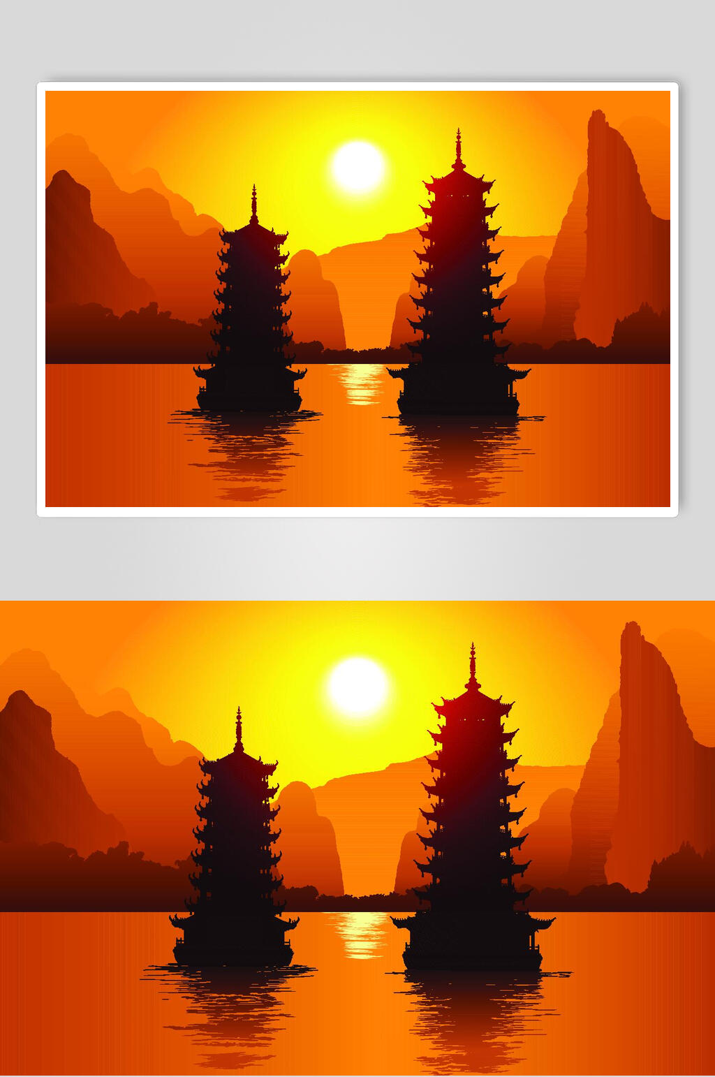 黄昏落日城市建筑插画素材素材