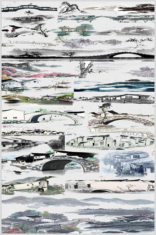 中国风水墨建筑素材-众图网