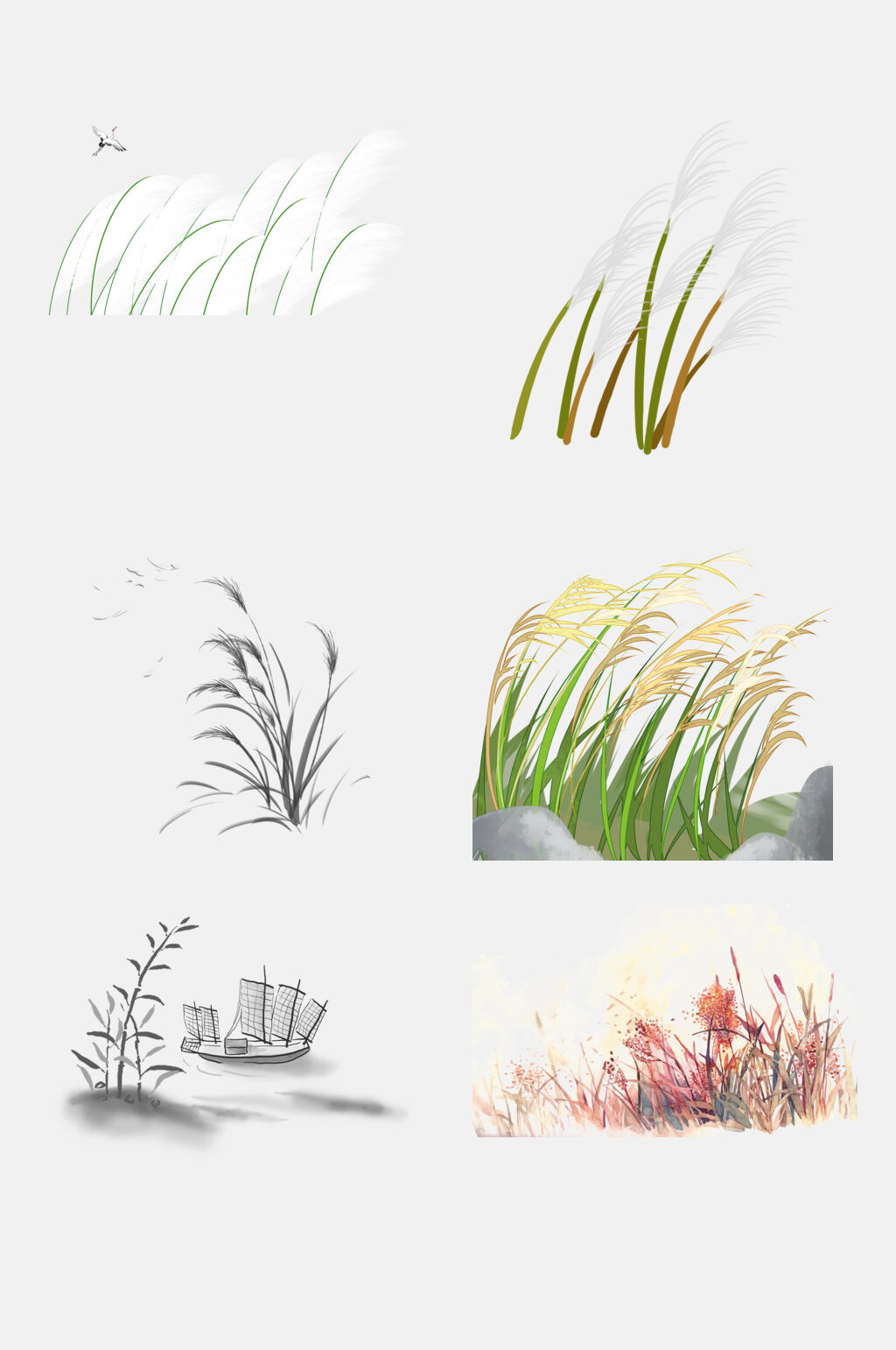 水墨风芦苇飞鸟背景免扣素材素材下载-众图网