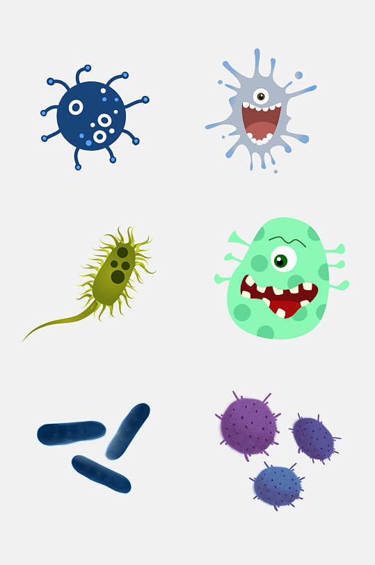 卡通炫彩病毒细菌细胞免抠素材