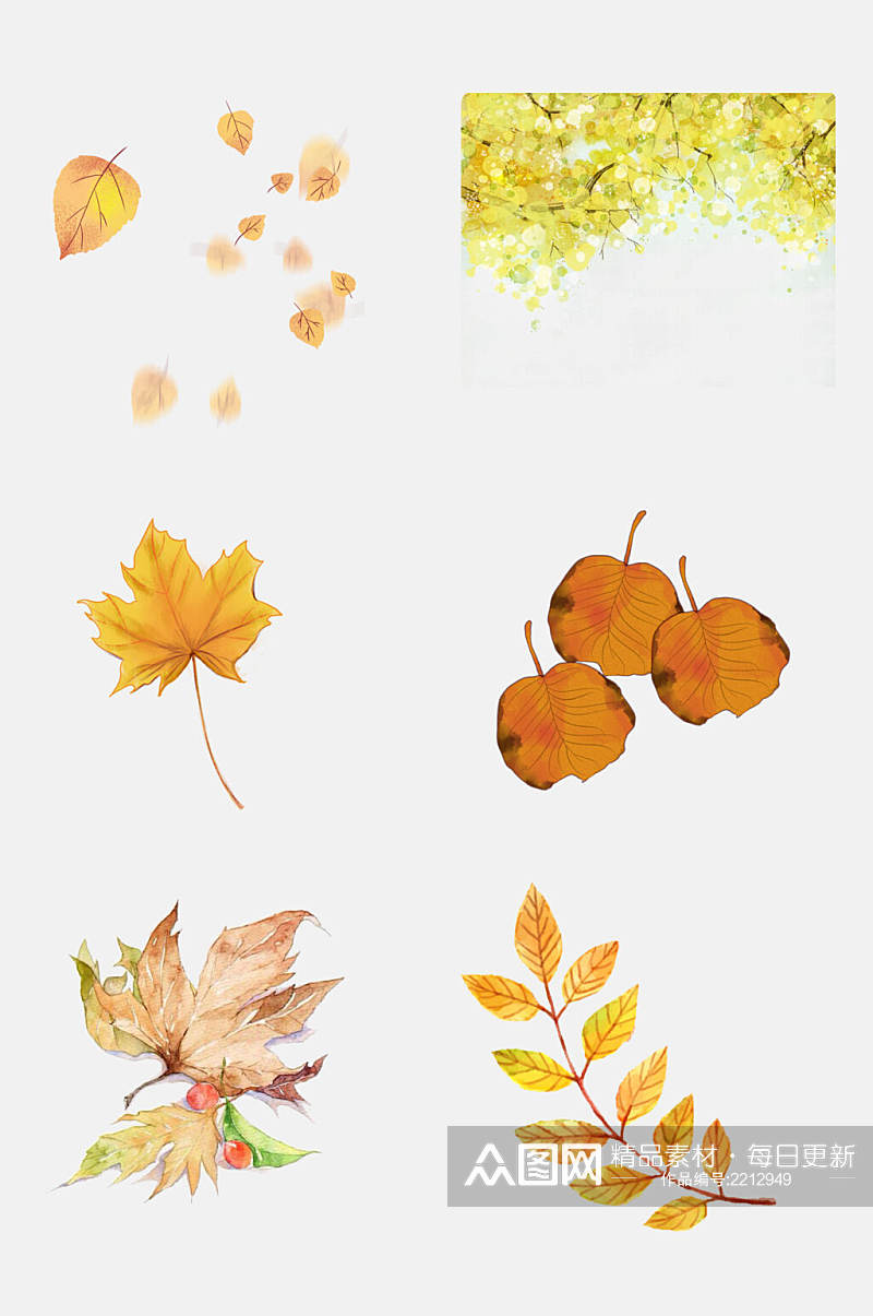 水彩树叶秋天立秋叶子落叶免抠元素素材