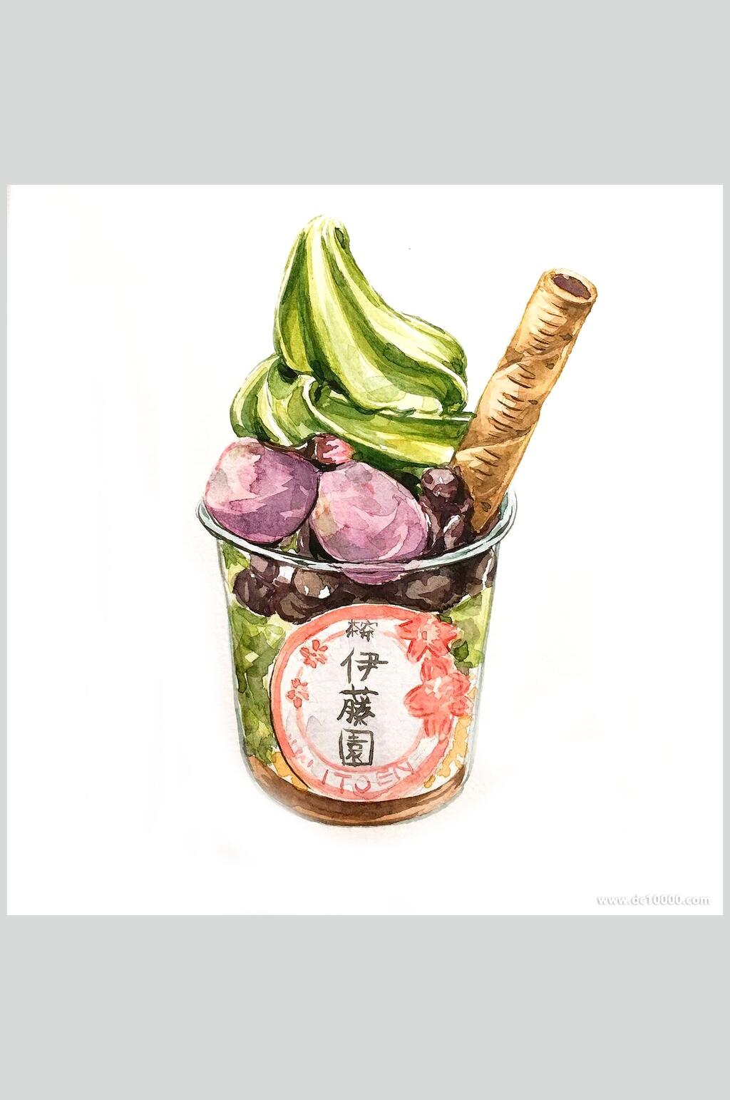 水彩冰淇淋美食甜品图片素材