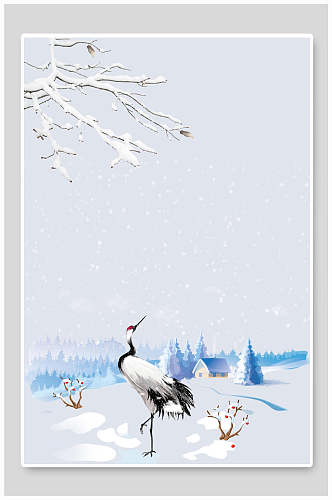 丹顶鹤冬季落雪背景