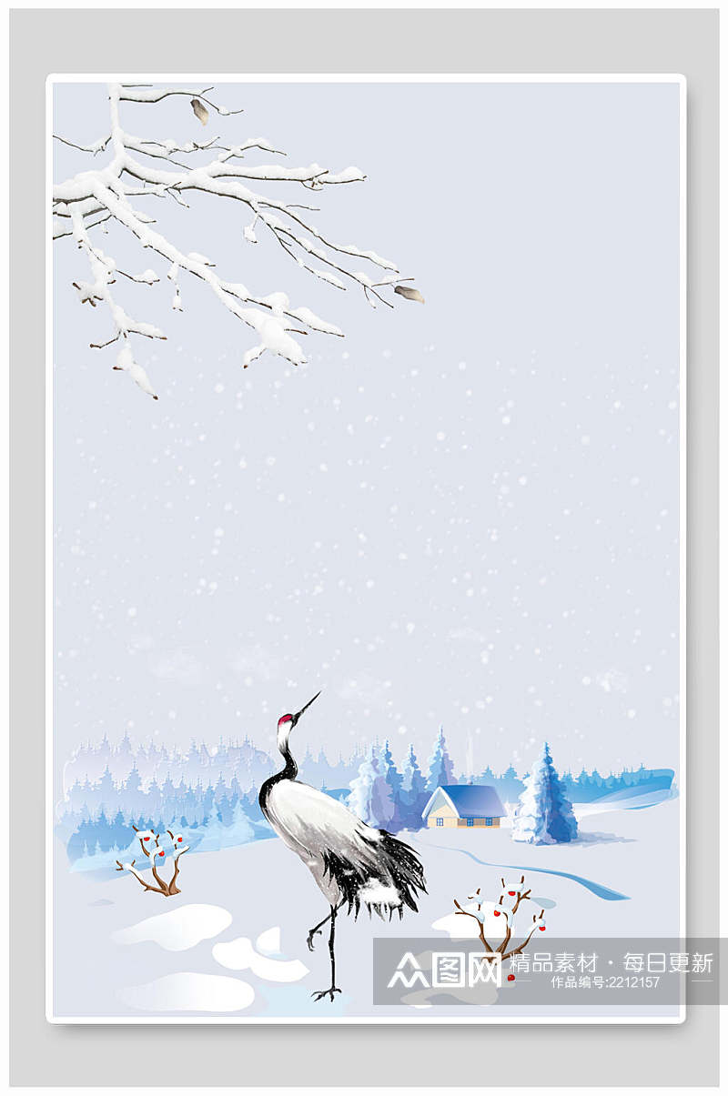 丹顶鹤冬季落雪背景素材