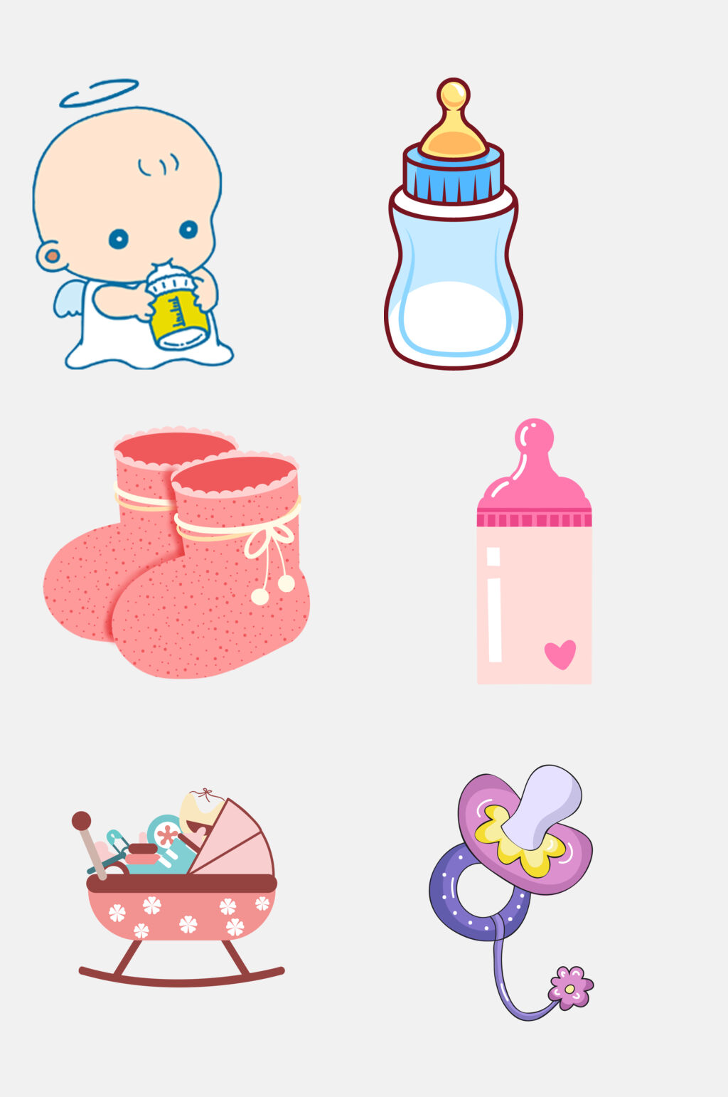 水彩时尚卡通婴儿母婴节用品免抠元素