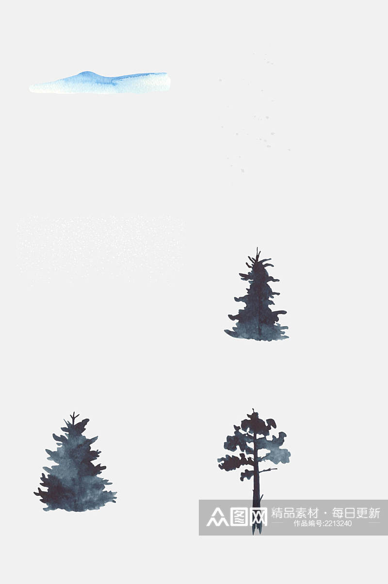 水彩手绘冬季景观植物树木免抠元素素材