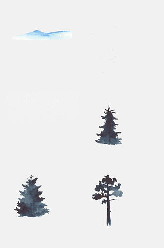 水彩手绘冬季景观植物树木免抠元素