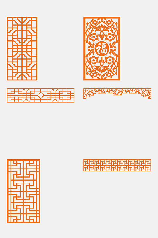 红色中式窗格屏风窗花图案免抠元素