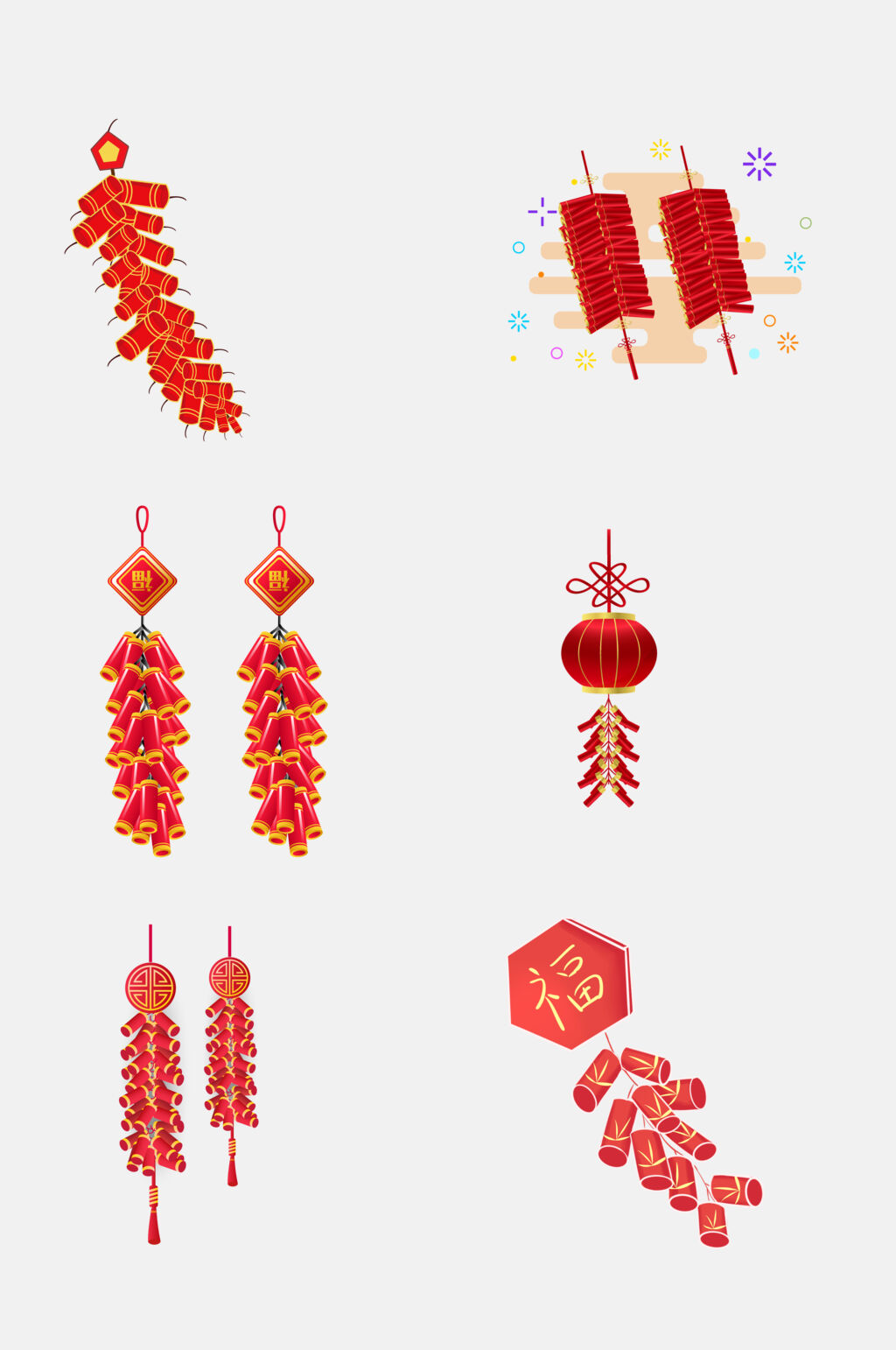 中国风灯笼新年春节鞭炮免抠元素素材