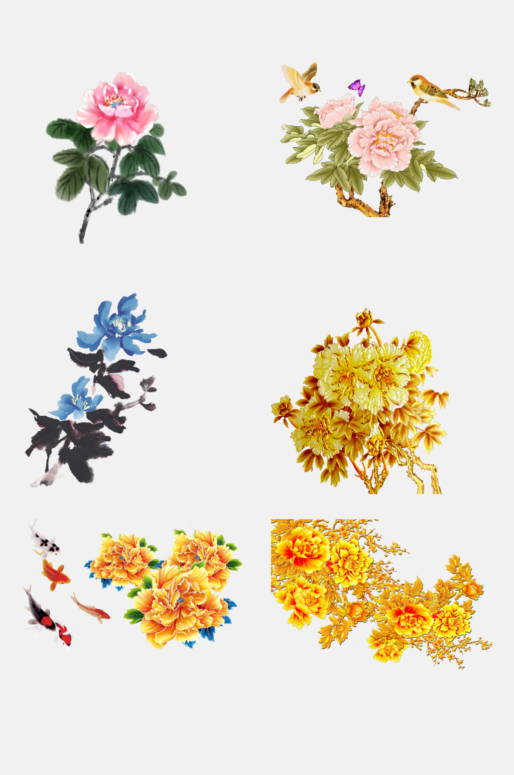 中国风工笔花鸟鲜花花卉免抠元素素材