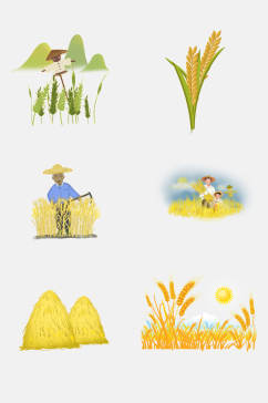 水彩丰收稻谷水稻免抠元素