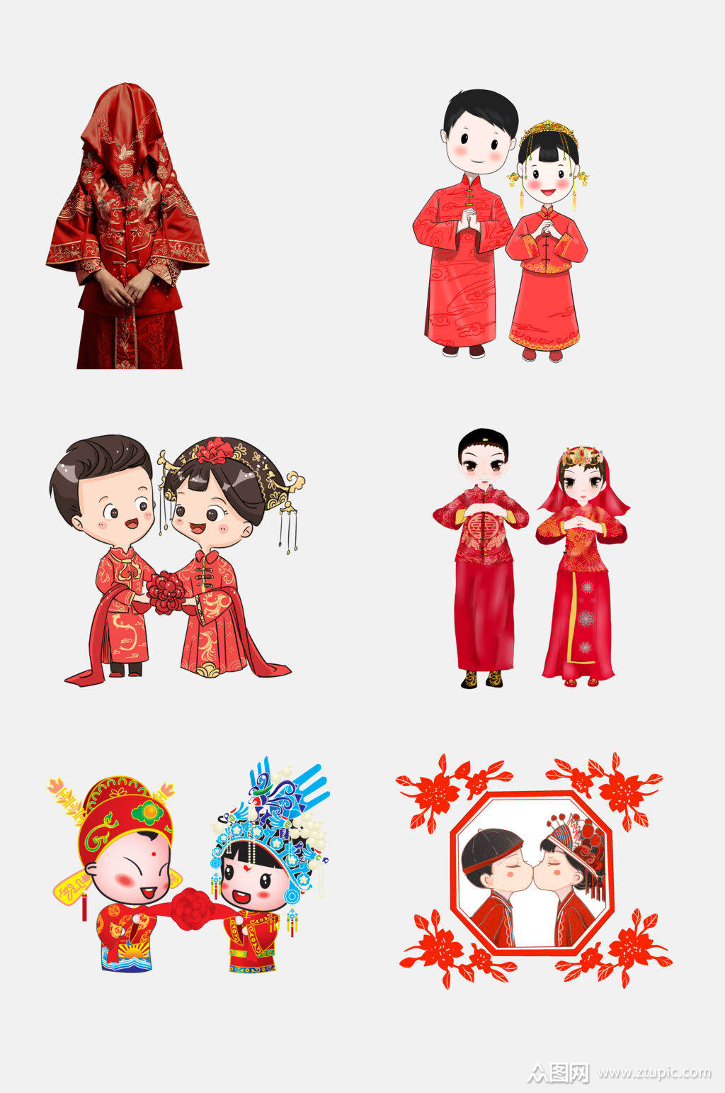精美时尚中式婚礼新郎新娘婚庆免抠元素