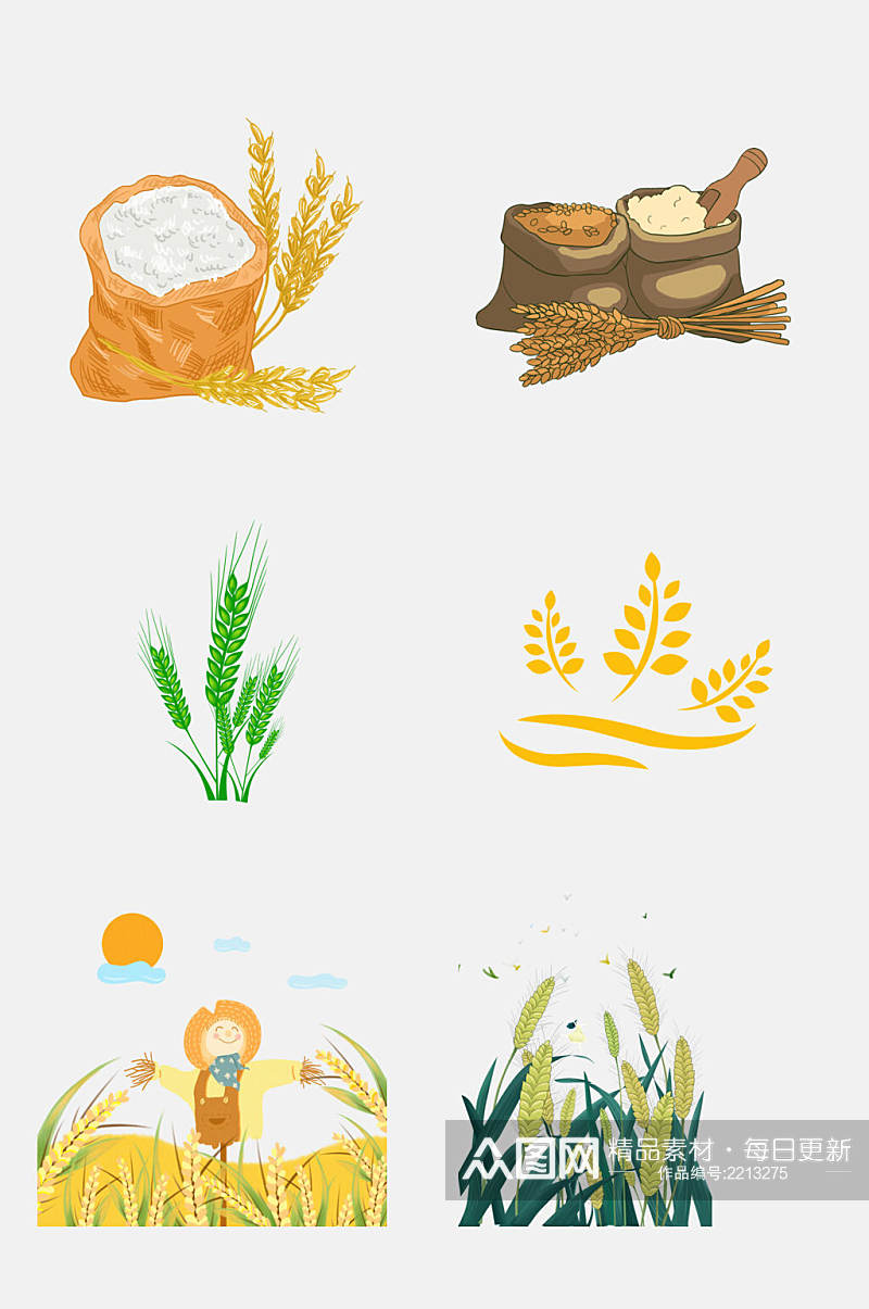 小麦植物小麦粉稻谷水稻免抠元素素材
