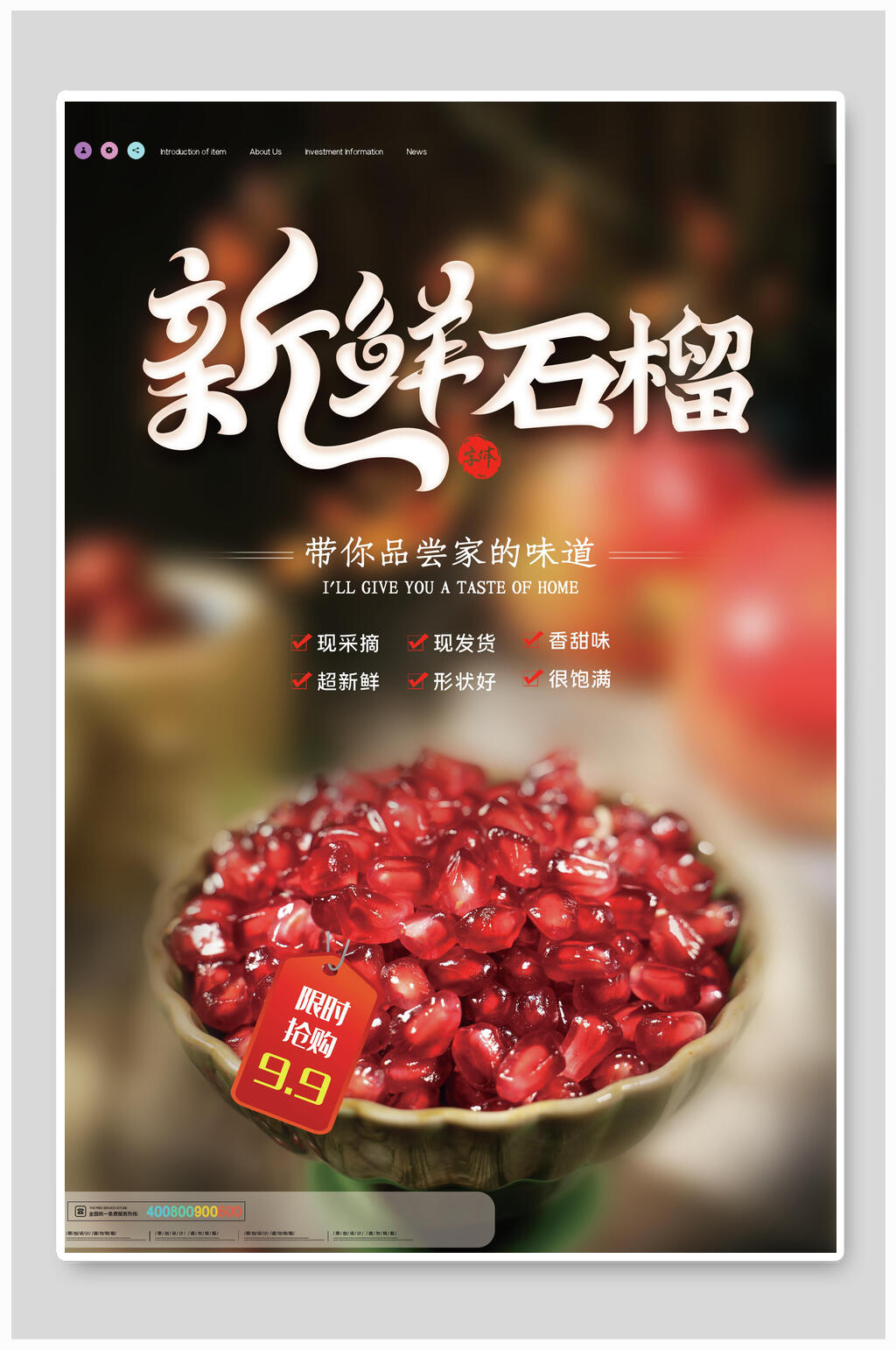 时尚创意新鲜石榴海报素材