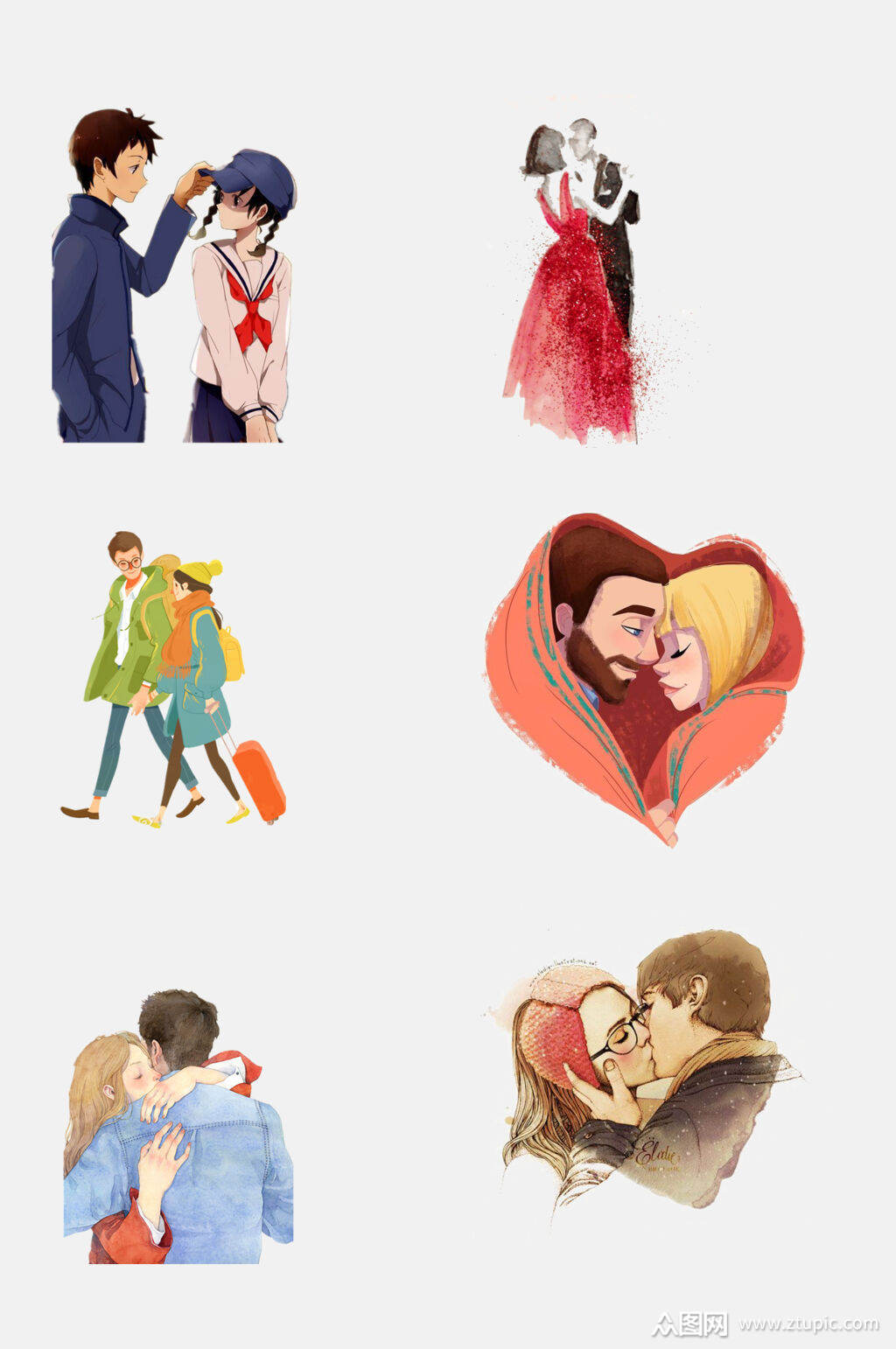 创意情人节恋人情侣免抠元素素材